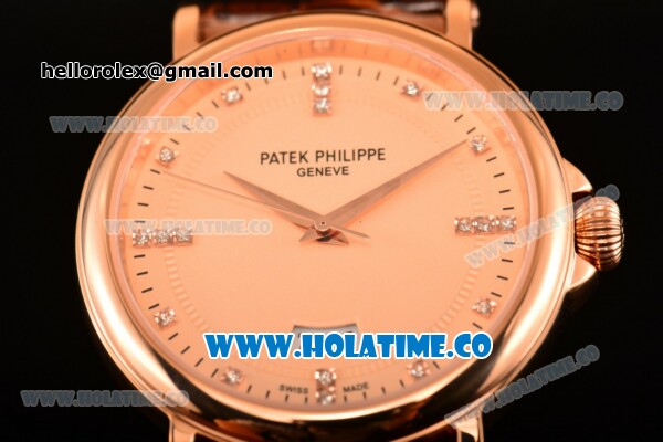 Patek Philippe Calatrava Miyota Quartz Rose Gold Case with Diamonds Markers and Rose Gold Dial - Click Image to Close